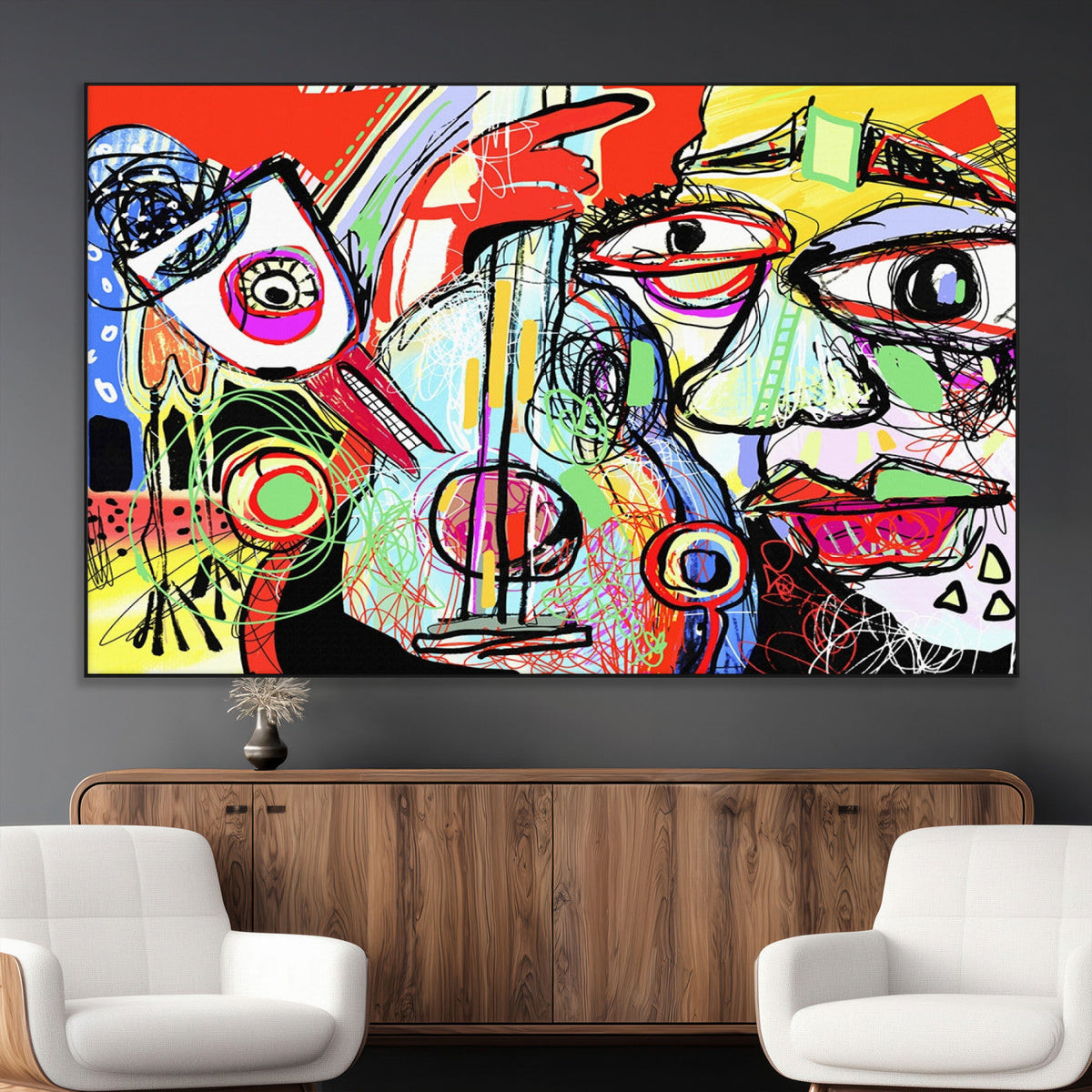 Picasso Style Art Abstract Canvas Wall Art Print , Colorful