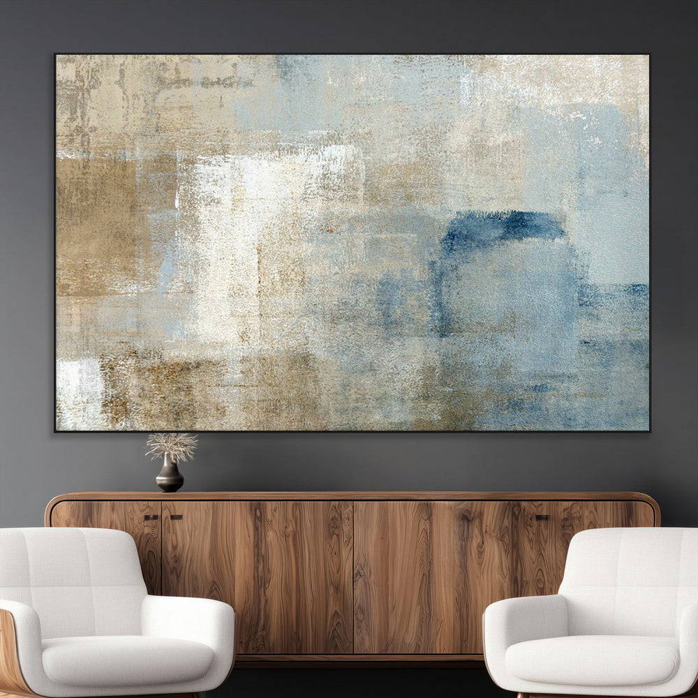 Abstract Blue and Beige Wall Art, Modern Minimalist Canvas