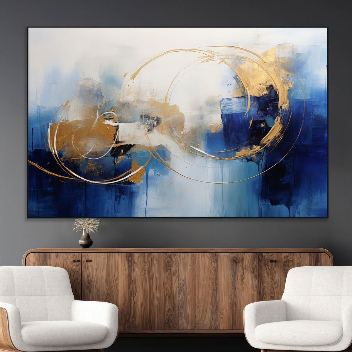 Navy Blue Abstract Wall Art Canvas Print