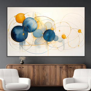 Geometric Blue Orange Abstract Wall Art Canvas, Geometric