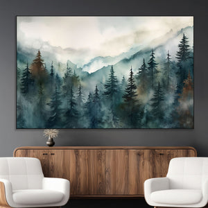 Serenity Forest Wall Art Canvas | Foggy Mountain Landscape