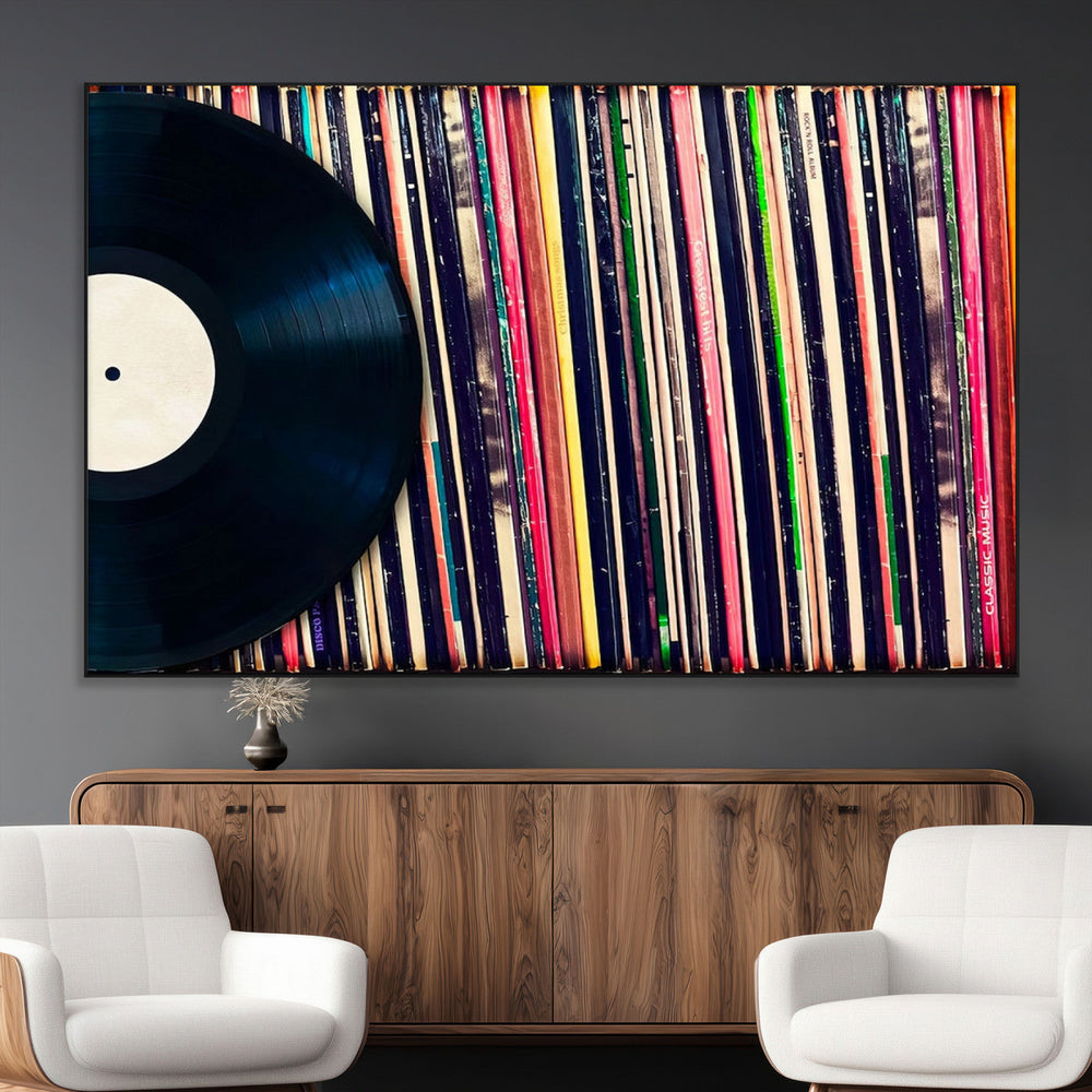 Vinyl Record and Album Collection Canvas Wall Art - Retro