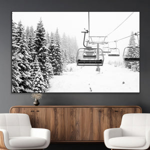 Ski Wall Art - Ski Lift Wall Art Canvas Print Snow Covered