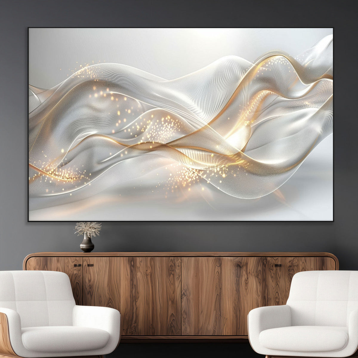Abstract art Grey and Gold Lines Wall Art