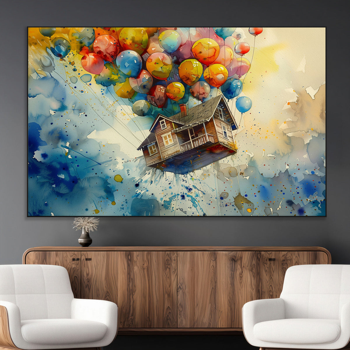 UP-Inspired Floating House with Balloons Canvas Art –
