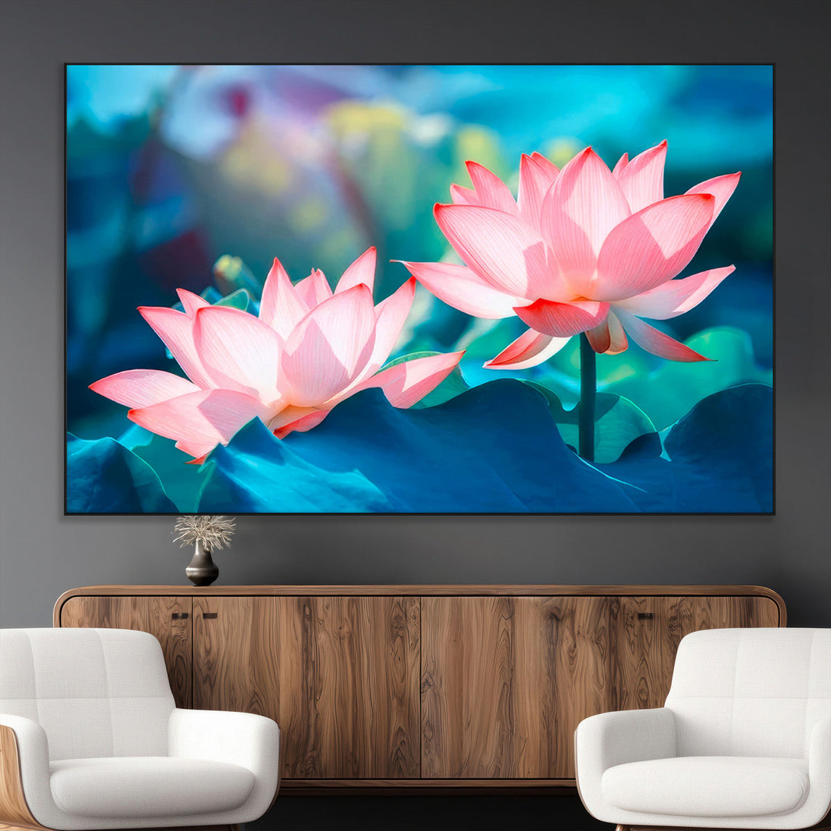 Pink Lotus Flower Canvas Wall Art | Vibrant Floral Wall