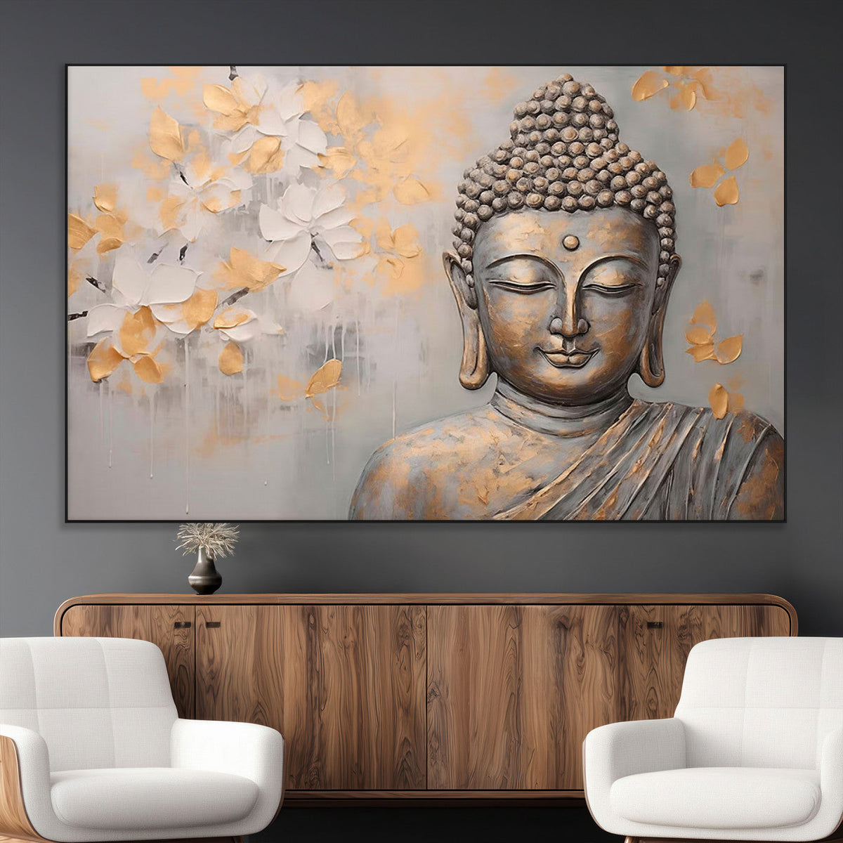 Abstract Buddha Statue Wall Art Canvas Print - Modern