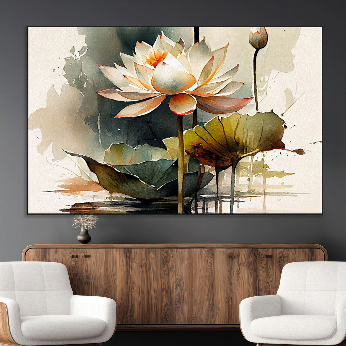 Lotus Flower Watercolor Canvas Print – A Symbol of Serenity