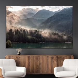 Foggy Mountain Canvas Print Forest Wall Art