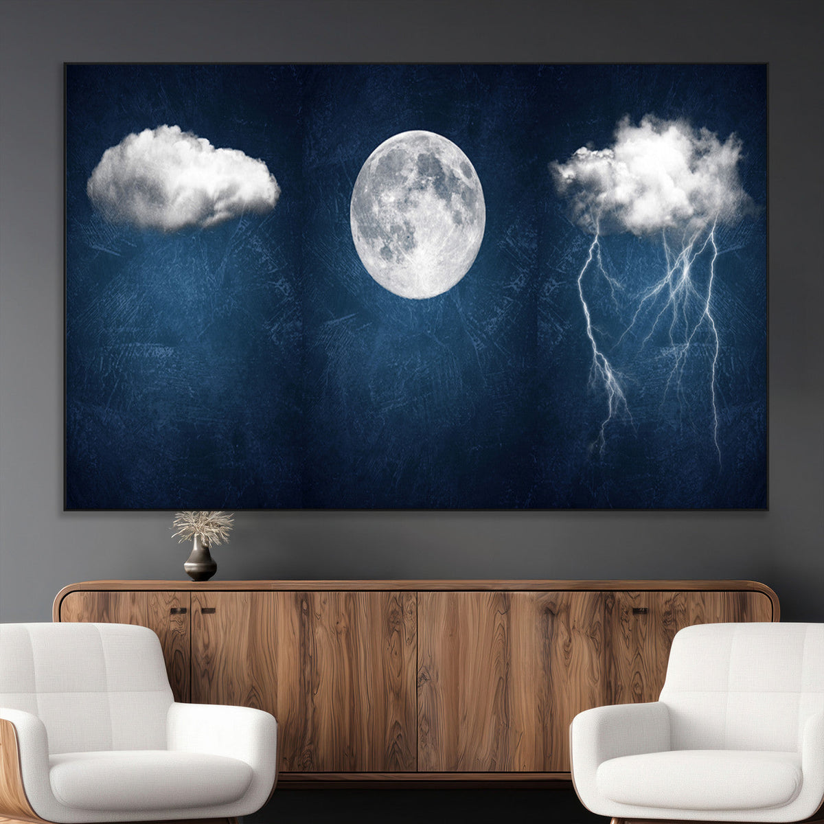 Dark Blue Cloud Art, 3 Piece Indigo Blue Wall Art, Aesthetic