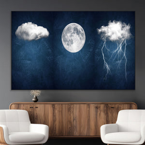 Dark Blue Cloud Art, 3 Piece Indigo Blue Wall Art, Aesthetic