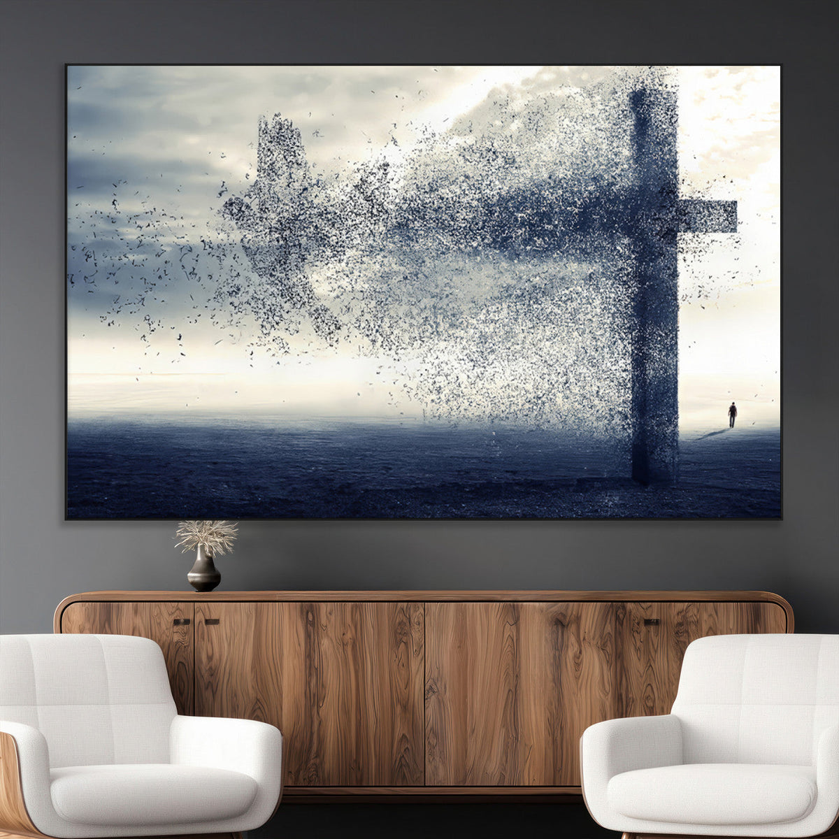Jesus and the Fading Cross Wall Art Print – Symbol of Faith,