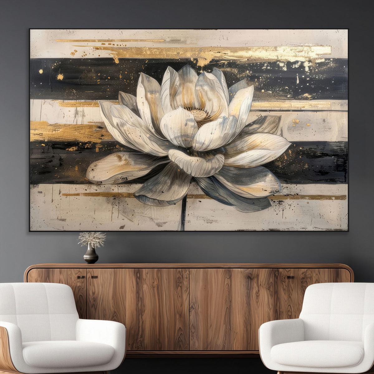 Lotus Flower Wall Art – Framed Abstract Floral Canvas