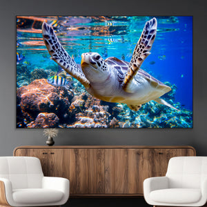 Underwater Sea Turtle Wall Art Canvas Print – Vibrant Ocean
