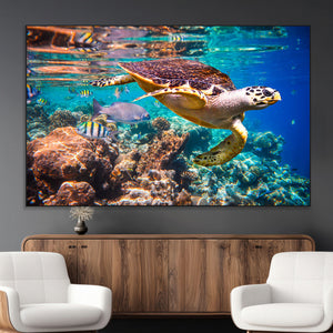 Sea Turtle Wall Art Canvas Print – Vibrant Ocean Coral Reef