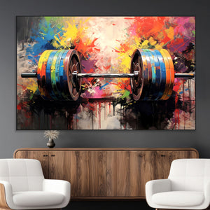 Weightlifting Barbell Art Triptych, Bold Abstract Fitness