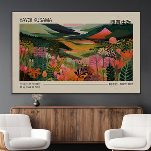 Yayoi Kusama Landscape Canvas Print, Vibrant Floral Mountain