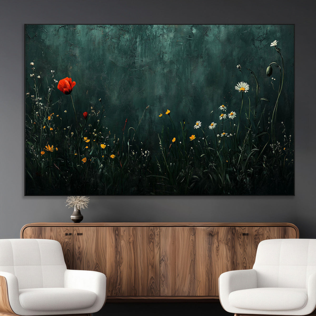 Wildflower Field Framed Wall Art, Vintage Botanical
