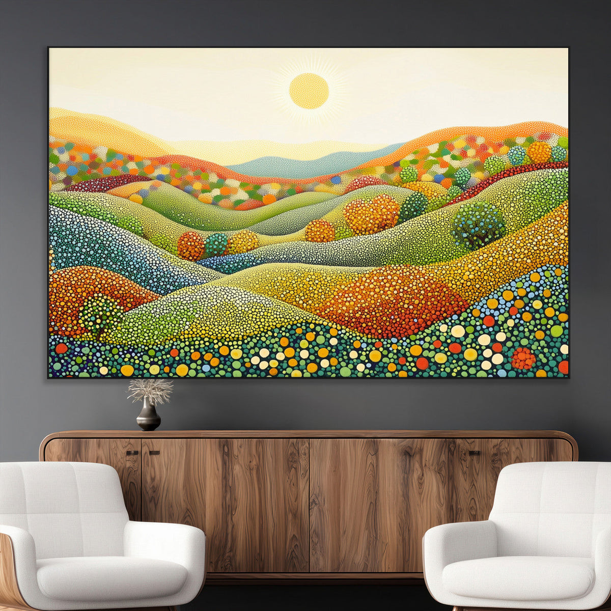 YAYOI KUSAMA Colorful Dot Art Landscape Canvas - Framed