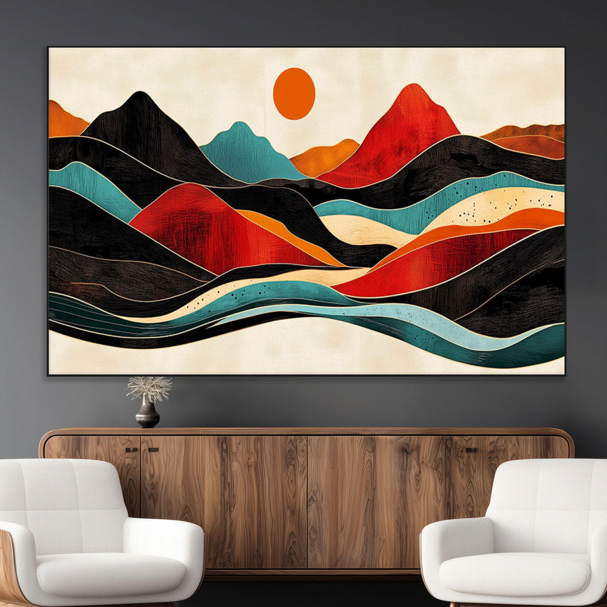 Western Wall Decor - Large Triptych Mountain Canvas - Boho