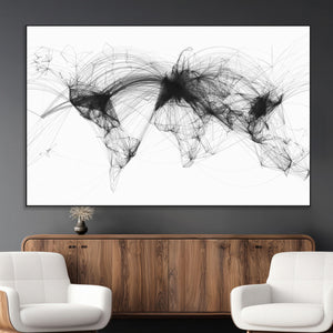 Flight Routes Air Traffic Map Canvas Wall Art - Framed -