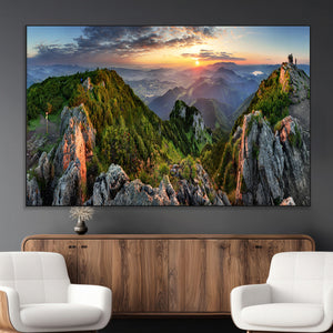 Mountain Sunset Panoramic Wall Art Canvas Print – Framed