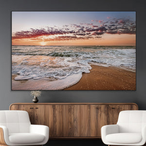 Ocean Sunset Wall Art Canvas Print – Framed Sandy Shore