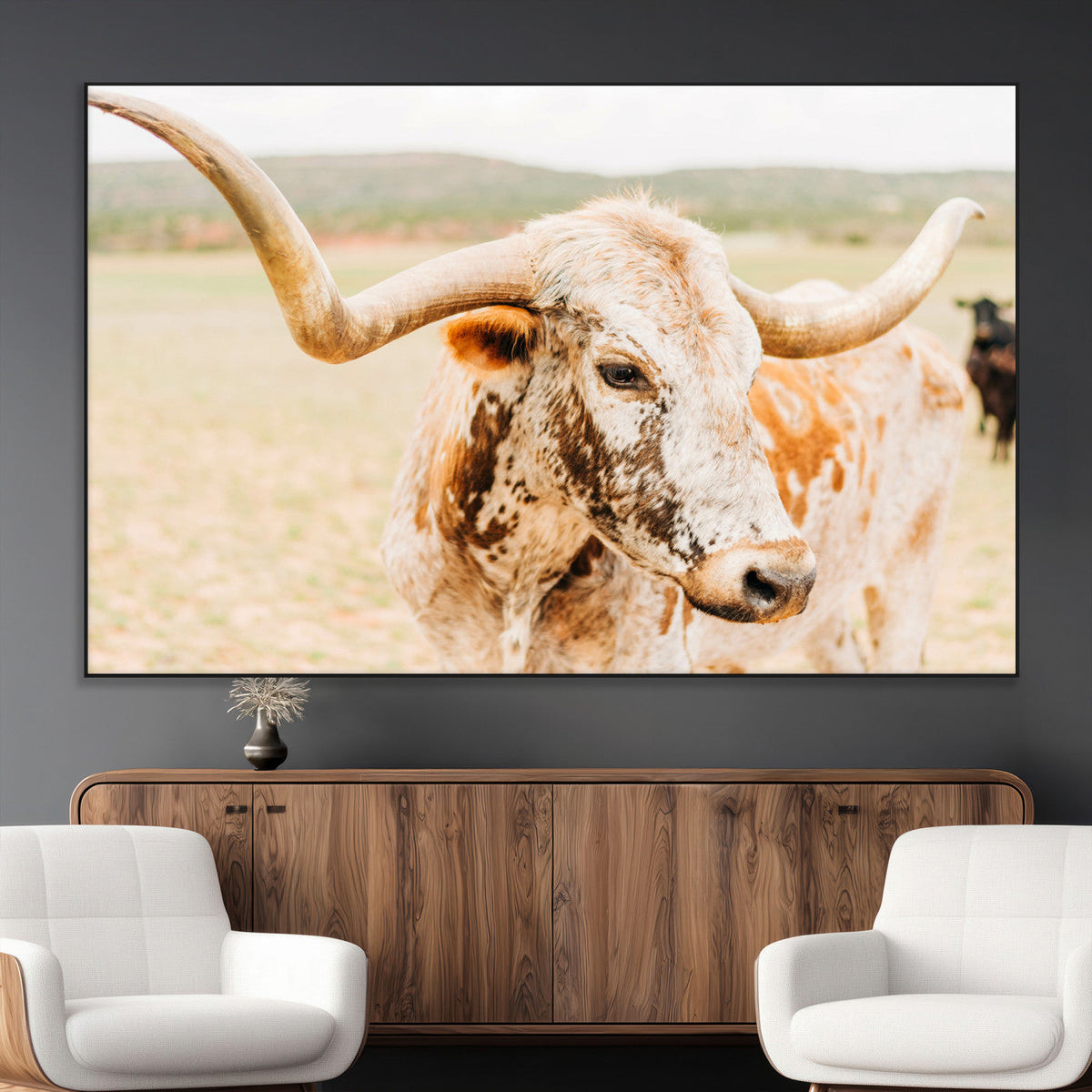 Texas Longhorn Wall Art Canvas Print – Framed Spotted Cow