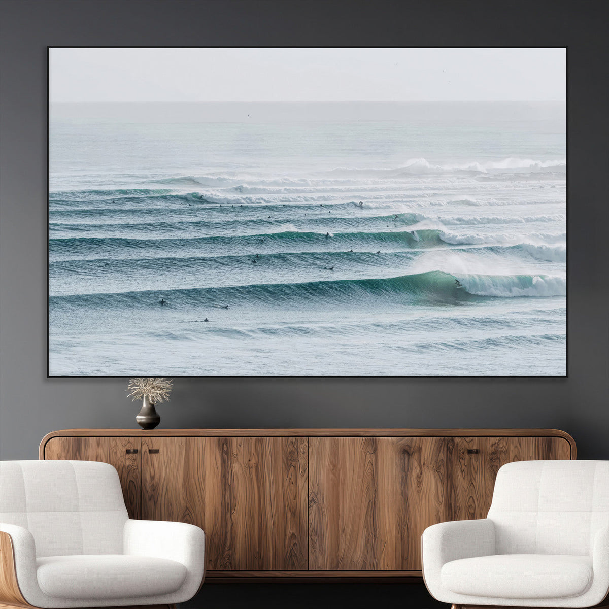 Ocean Waves Wall Art Canvas Print – Framed Surfer Lineup