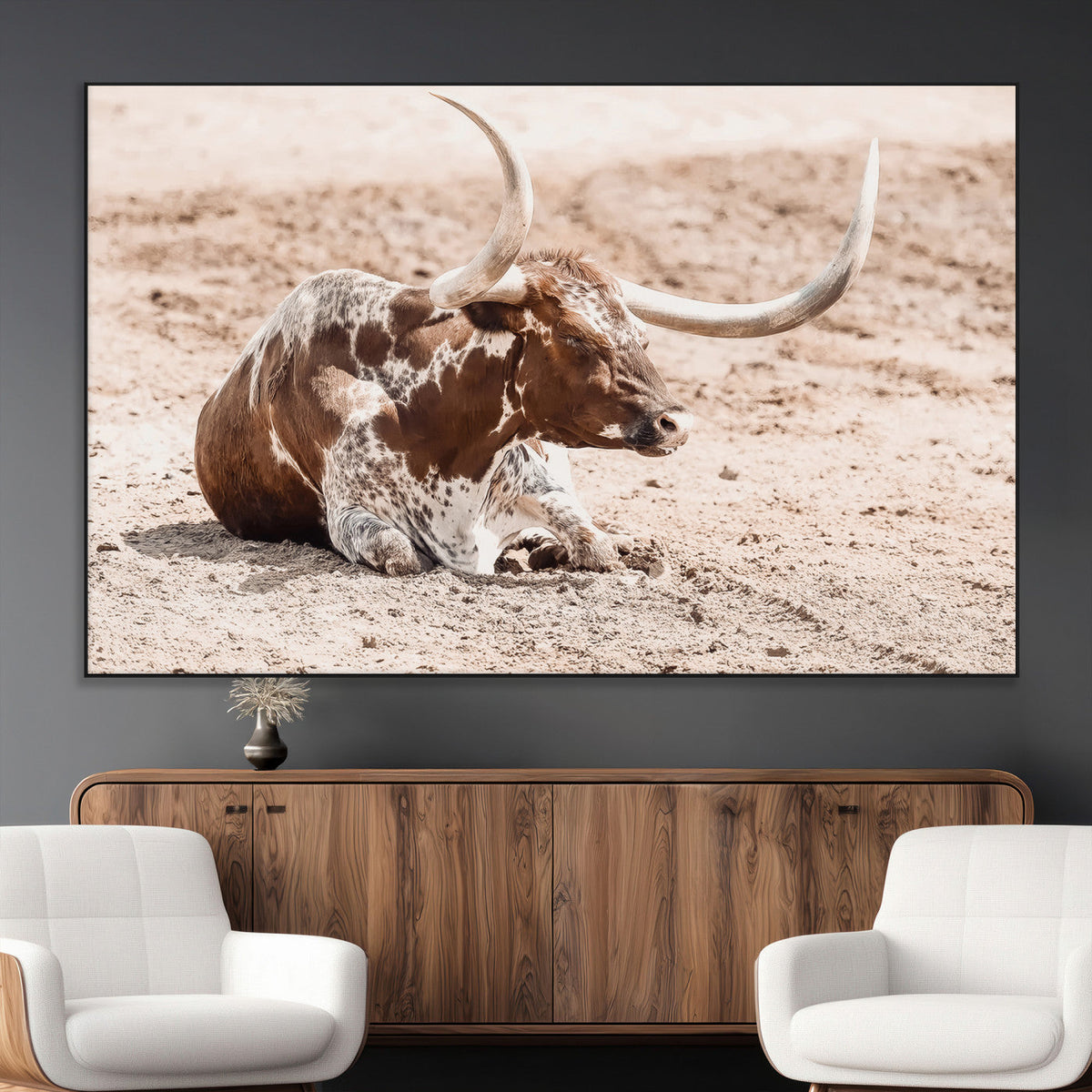 Texas Longhorn Wall Art Canvas Print – Framed Resting Bull