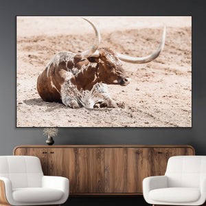 Texas Longhorn Wall Art Canvas Print – Framed Resting Bull