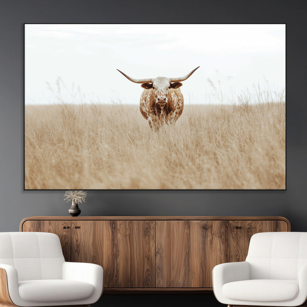 Texas Longhorn Wall Art Canvas Print – Framed Lone Cattle