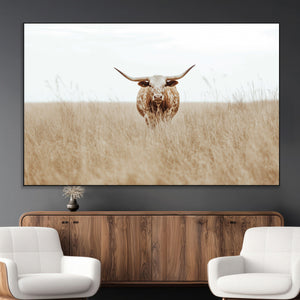Texas Longhorn Wall Art Canvas Print – Framed Lone Cattle