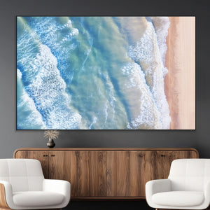 Aerial Ocean View Wall Art Canvas Print – Framed Soft Blue