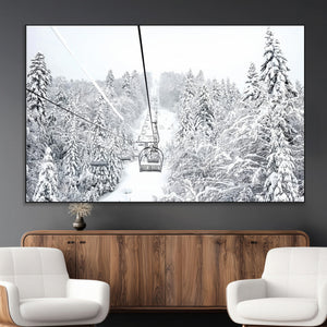 Snowy Ski Lift Wall Art – Framed Winter Mountain Canvas