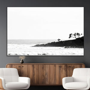 Surfer Cliffs Wall Art Canvas Print – Framed Black White