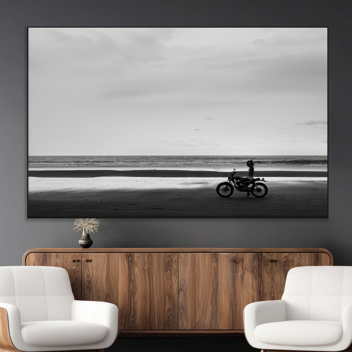 Motorcycle Beach Wall Art Canvas Print – Framed Vintage