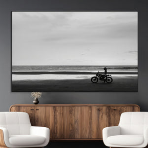 Motorcycle Beach Wall Art Canvas Print – Framed Vintage