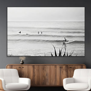 Surfer Silhouette Wall Art – Framed Calm Ocean Canvas