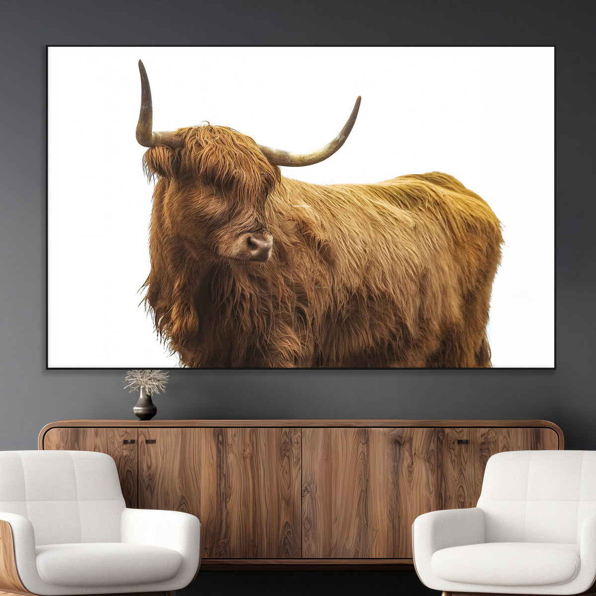 Highland Cow Wall Art Canvas Print – Framed Farmhouse Rustic