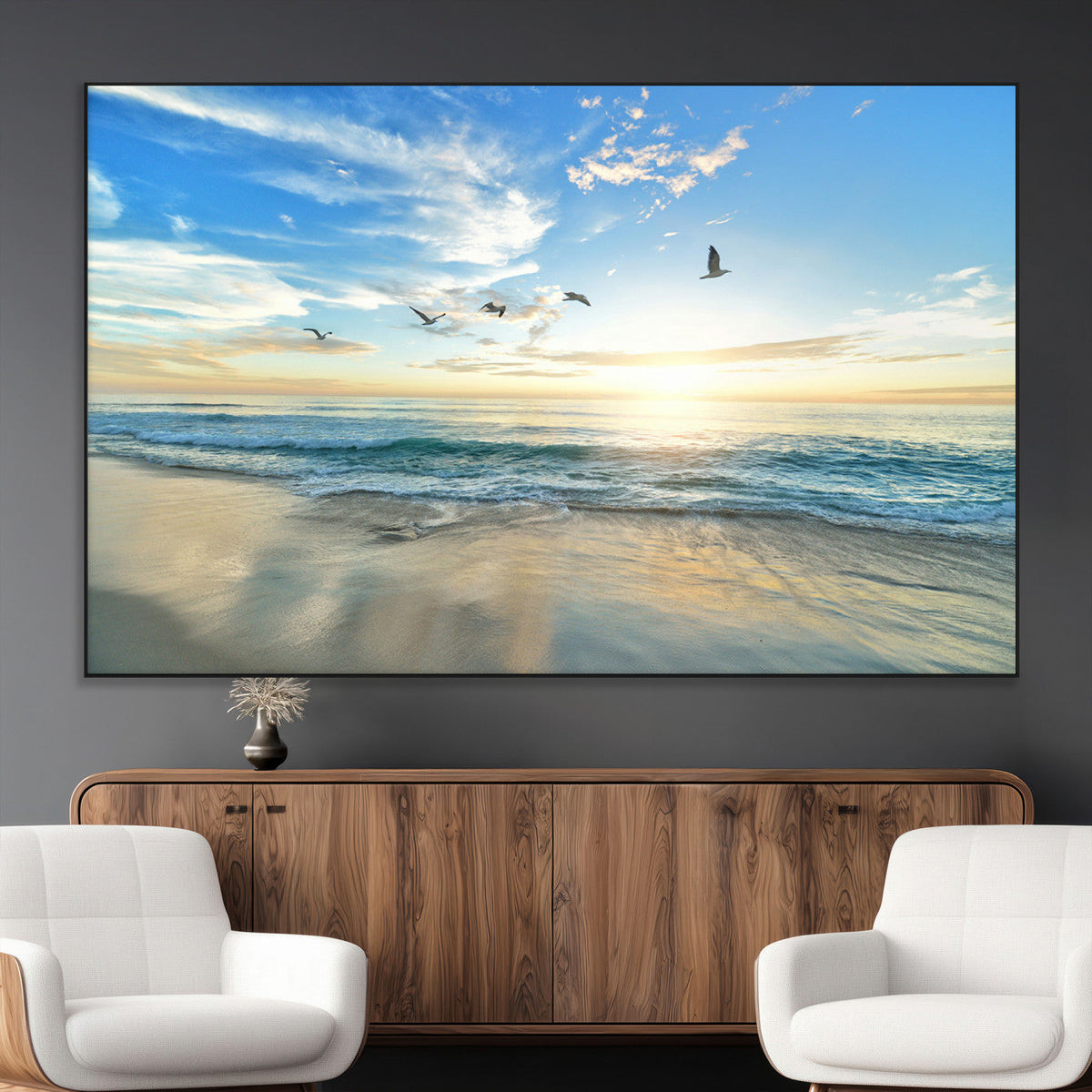 Minimalist Seaside Wall Art Canvas Print – Morning Glow
