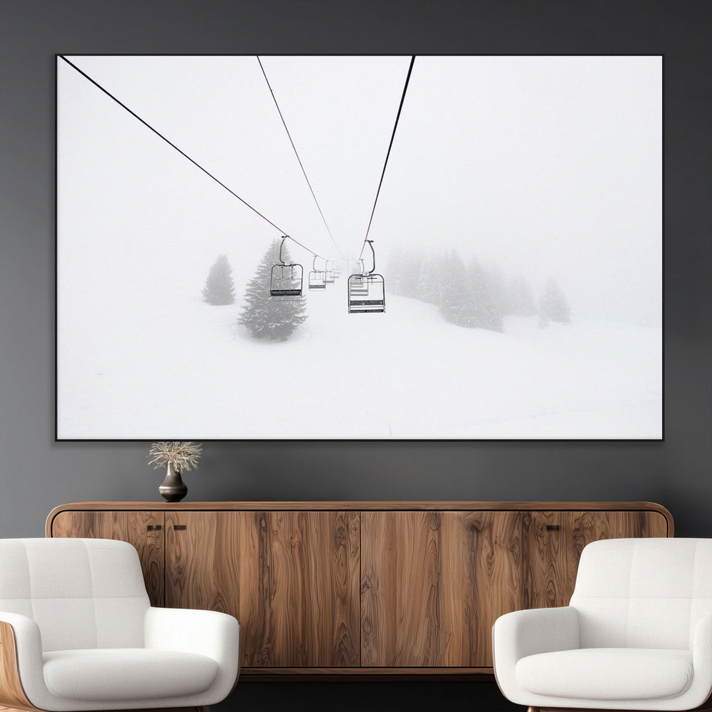 Ski Lift Wall Art Canvas Print – Snowy Alpine Landscape