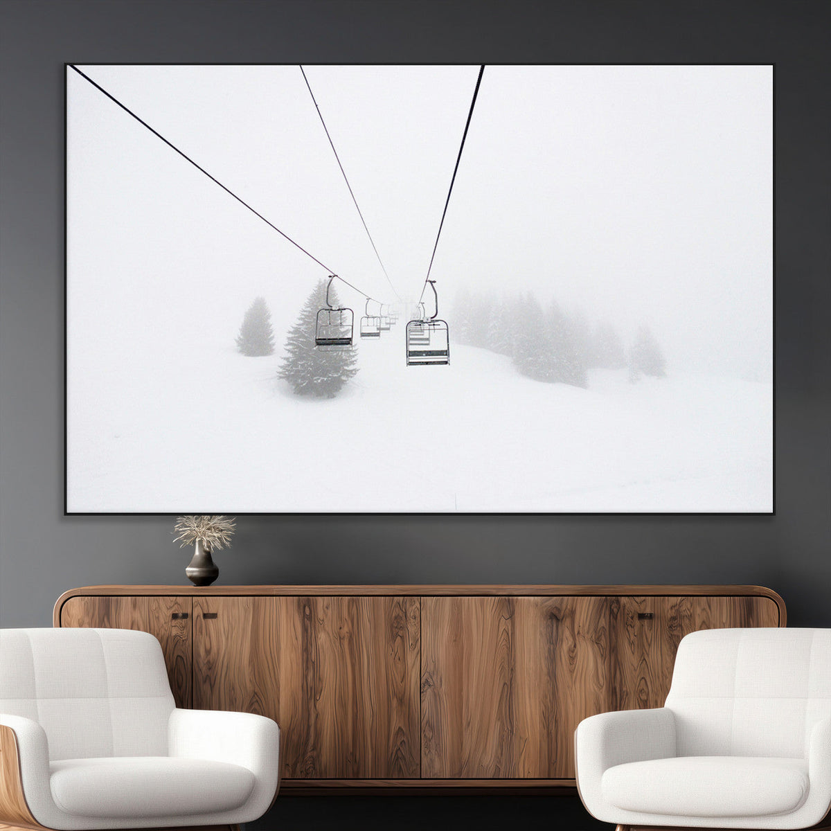 Ski Lift Wall Art Canvas Print – Snowy Alpine Landscape