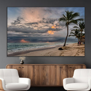 Tropical Storm Wall Art Canvas Print – Framed Moody Beach