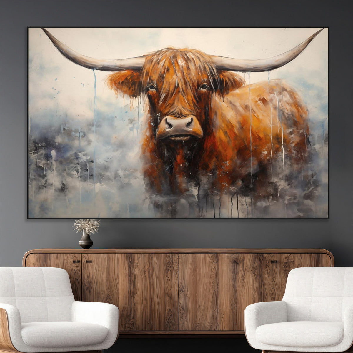 Scottish Highland Wall Art Canvas Print, Framed Longhorn Art