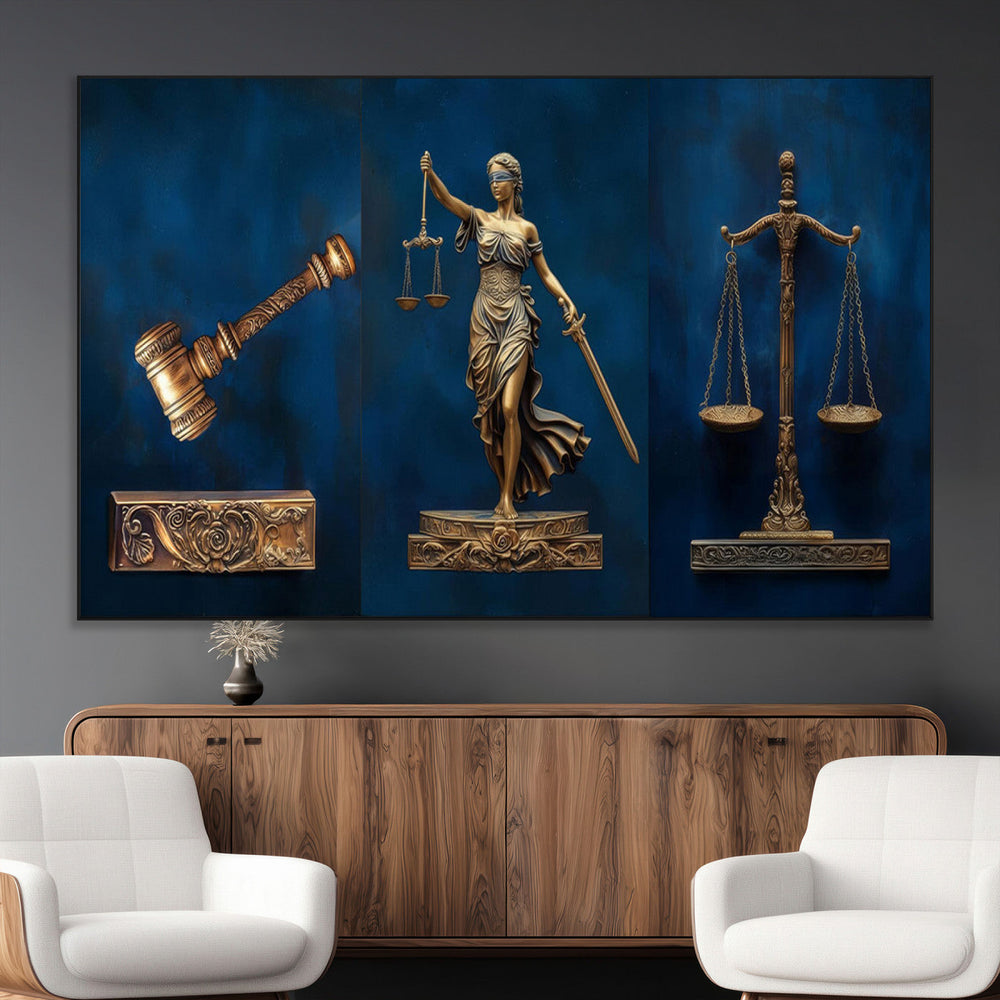 Lady Justice Wall Art Canvas Print – Elegant Gold Legal