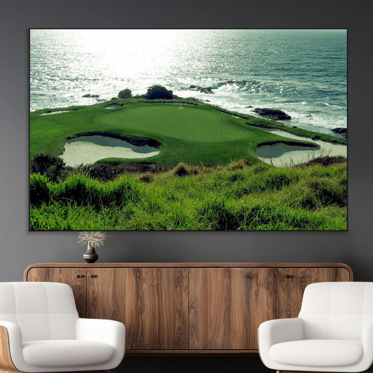 Coastal Golf Course Wall Art Canvas Print – Scenic Green