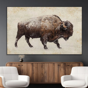 Snow-dusted bison silhouette textured vintage style rugged