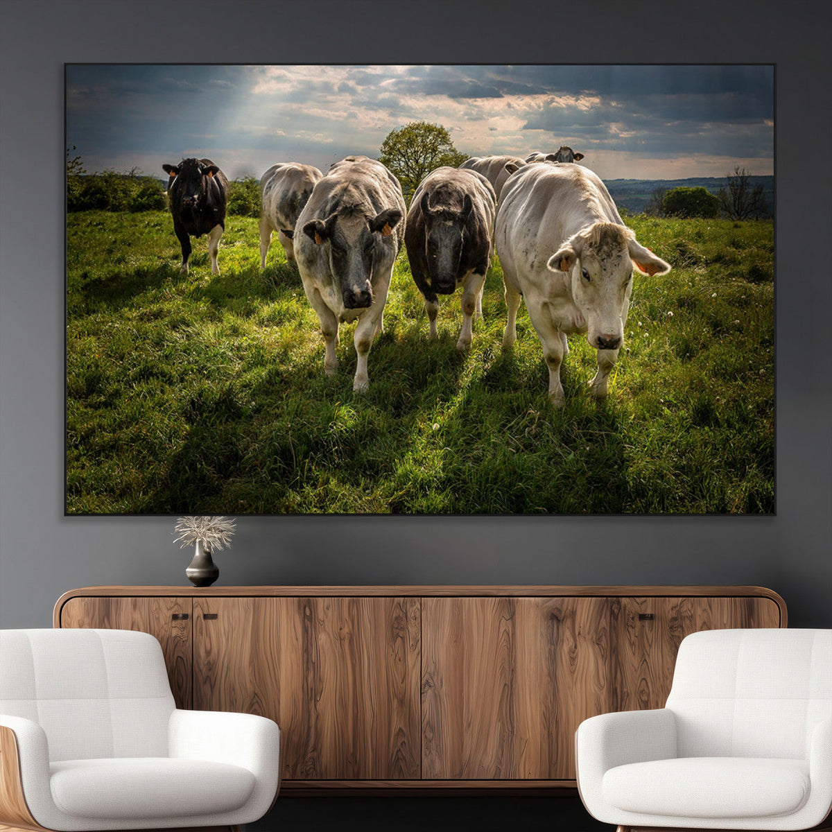 Grazing Cattle Herd Pasture Green Field Livestock Natural