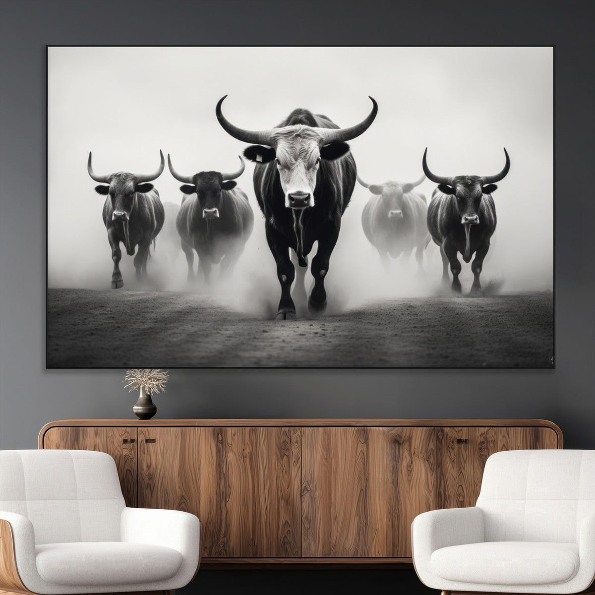 Texas Longhorn Wall Art Canvas Print, Framed Speckled Cow
